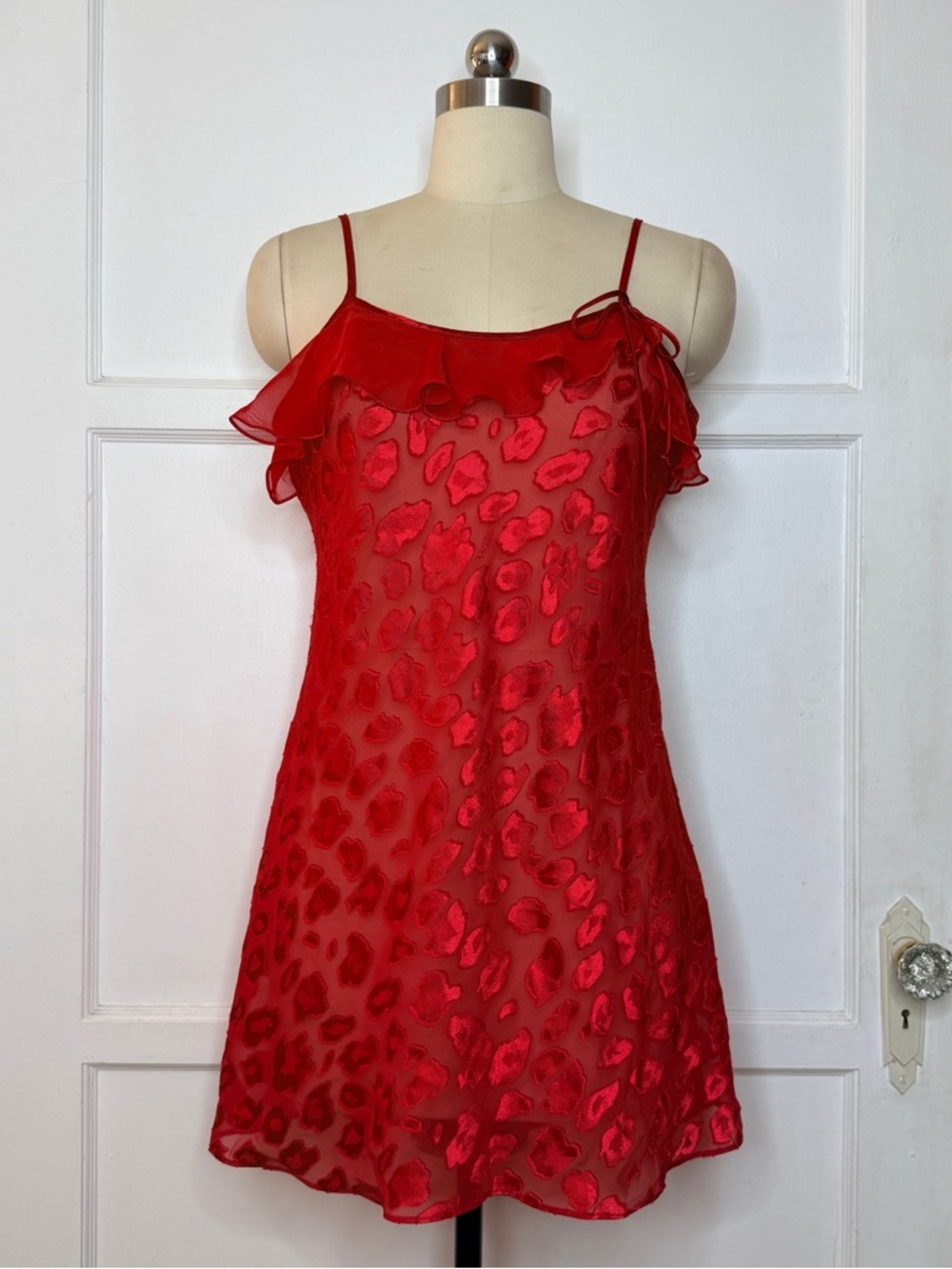 Sheer red leopard slip dress